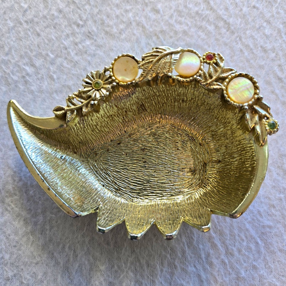 Vintage Gold Mother of Pearl Trinket Dish Hollywood Regency Ring Holder Tray....